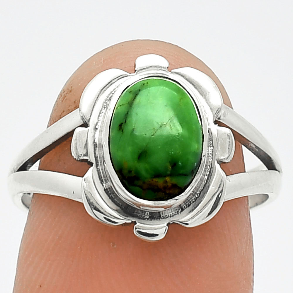 Natural Green Matrix Turquoise 925 Sterling Silver Ring s.8 Jewelry R-1342