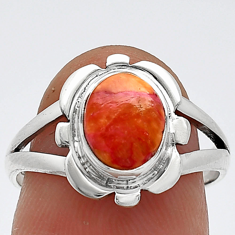 Kingman Orange Dahlia Turquoise 925 Sterling Silver Ring s.7 Jewelry R-1342