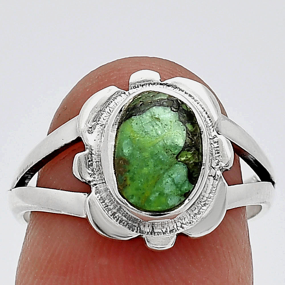 Natural Green Matrix Turquoise 925 Sterling Silver Ring s.7 Jewelry R-1342