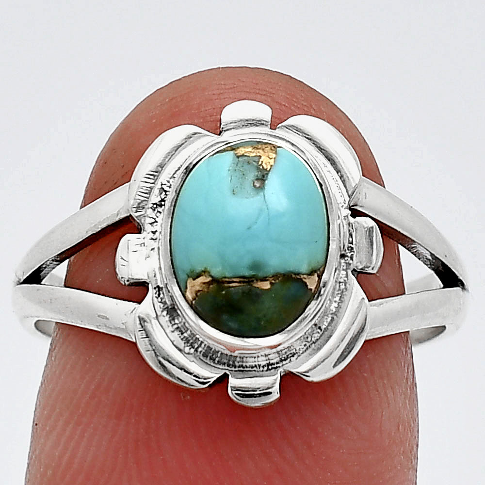 Kingman Copper Teal Turquoise 925 Sterling Silver Ring s.8 Jewelry R-1342