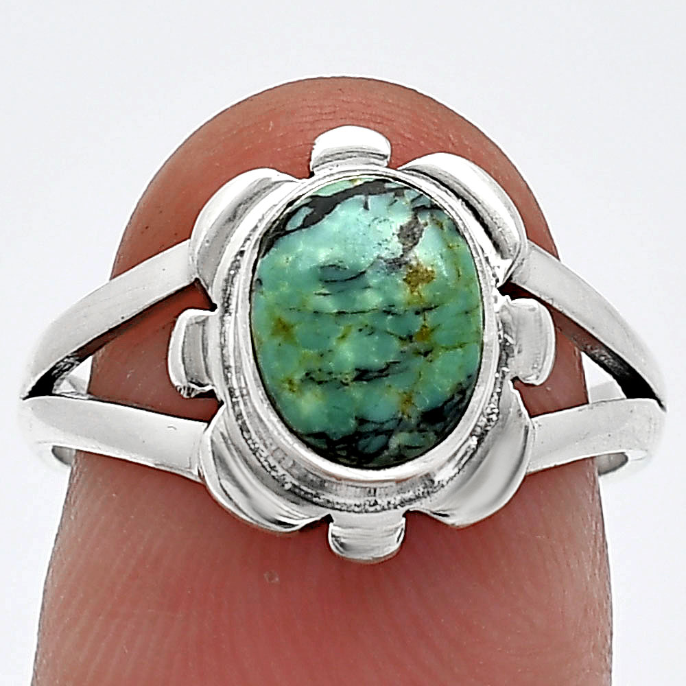 Lucky Charm Tibetan Turquoise 925 Sterling Silver Ring s.7 Jewelry R-1342