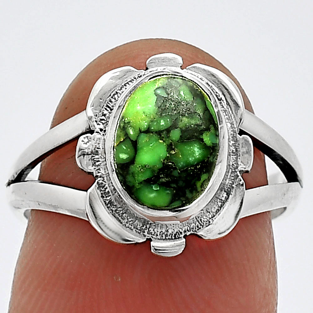 Natural Green Matrix Turquoise 925 Sterling Silver Ring s.7 Jewelry R-1342