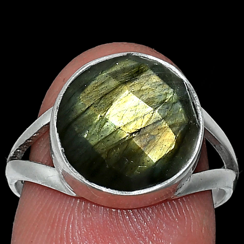 Spectrolite Labradorite Checker 925 Sterling Silver Ring s.7.5 Jewelry R-1002