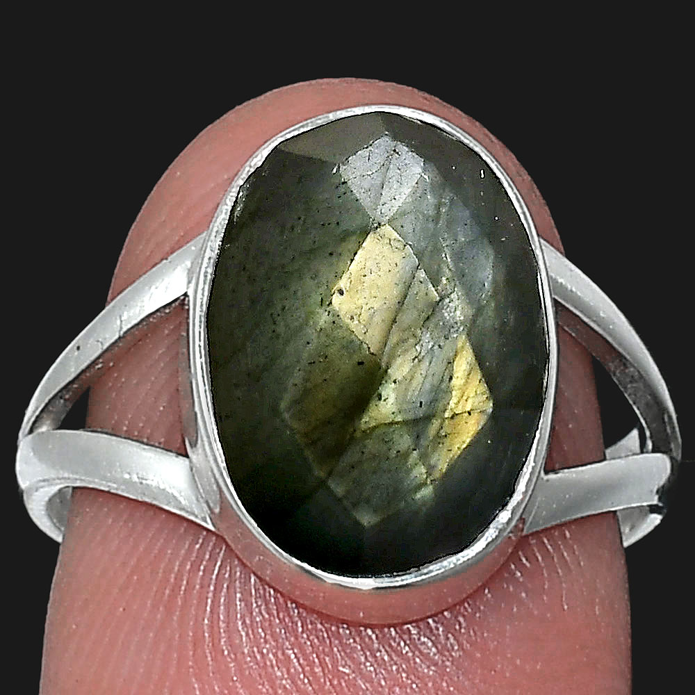 Spectrolite Labradorite Checker 925 Sterling Silver Ring s.7.5 Jewelry R-1002