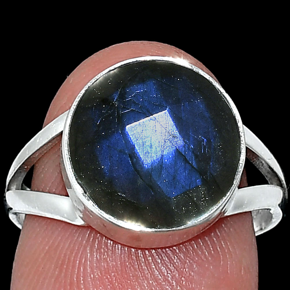 Natural Blue Labradorite Checker 925 Sterling Silver Ring s.7.5 Jewelry R-1002