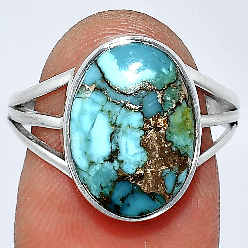 Kingman Copper Teal Turquoise 925 Sterling Silver Ring s.8 Jewelry R-1003