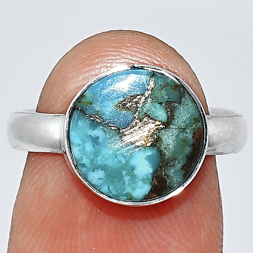 Kingman Copper Teal Turquoise 925 Sterling Silver Ring s.7 Jewelry R-1001