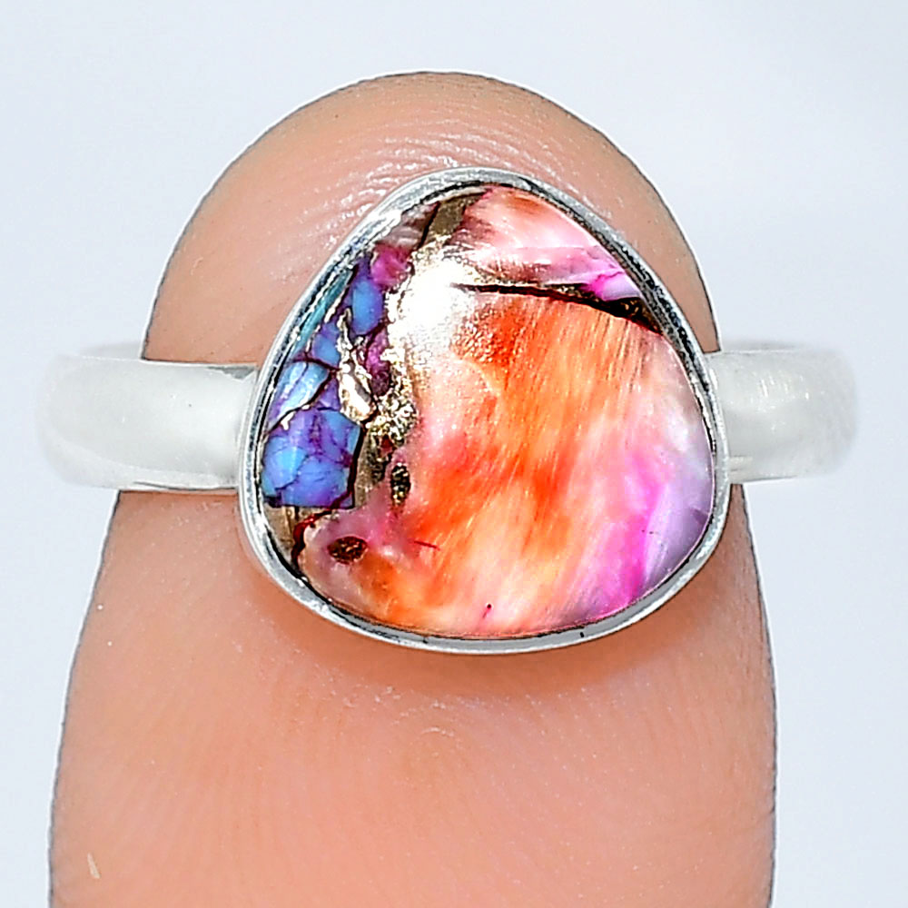 Kingman Orange Dahlia Turquoise 925 Sterling Silver Ring s.7.5 Jewelry R-1001