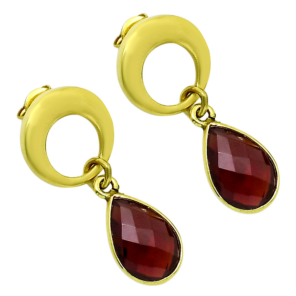 18K Gold Over Brass Hessonite Garnet - Madagascar  Earrings Jewelry EM-1259
