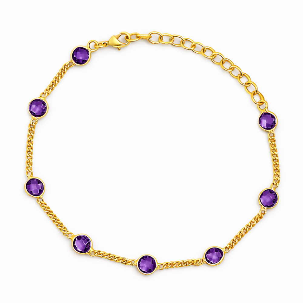 Adjustable Elegant Briolette Stone 18K Gold Plated Chain Bracelet TGB1009