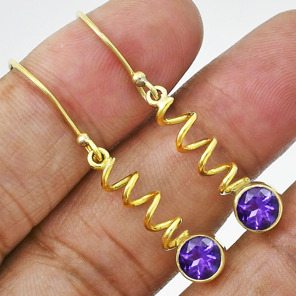 18K Gold Over Brass Natural Gemstones Round Shape Earrings EM-1247 TGE1003