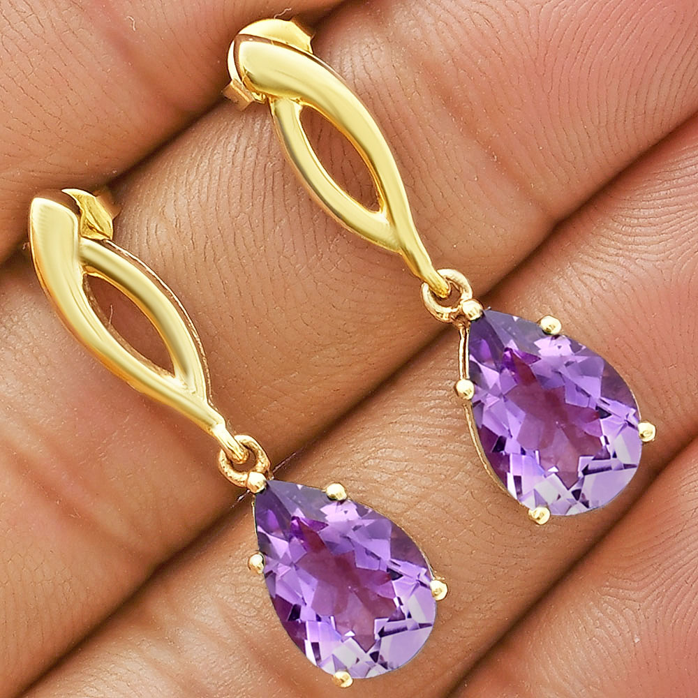 Minimal Pear Drop Gemstone Earrings 18K Gold Over Brass – Handmade TGE1013