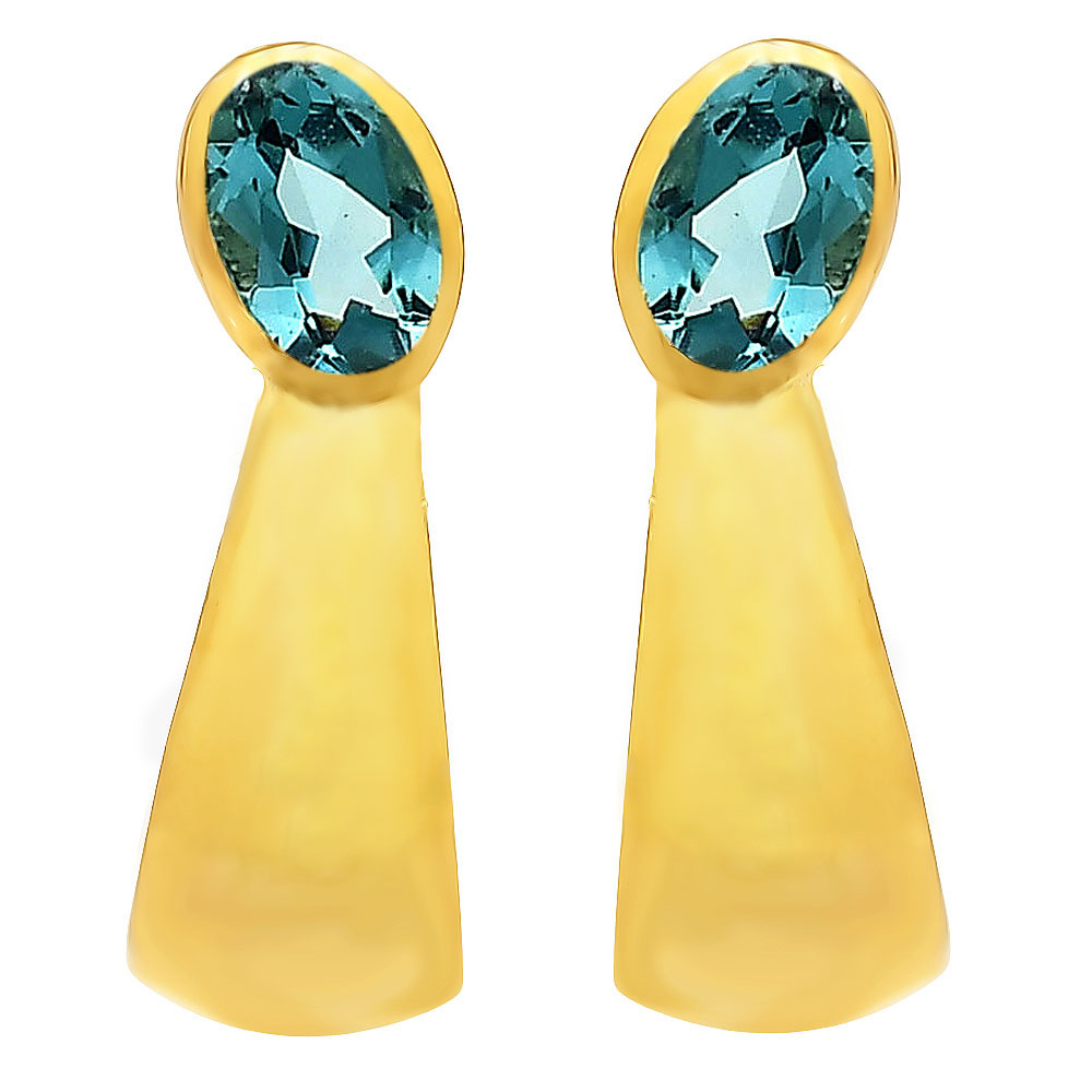 Handcrafted Oval Colorful Gemstone Huggie Earrings 18K Gold Plated TGE1026