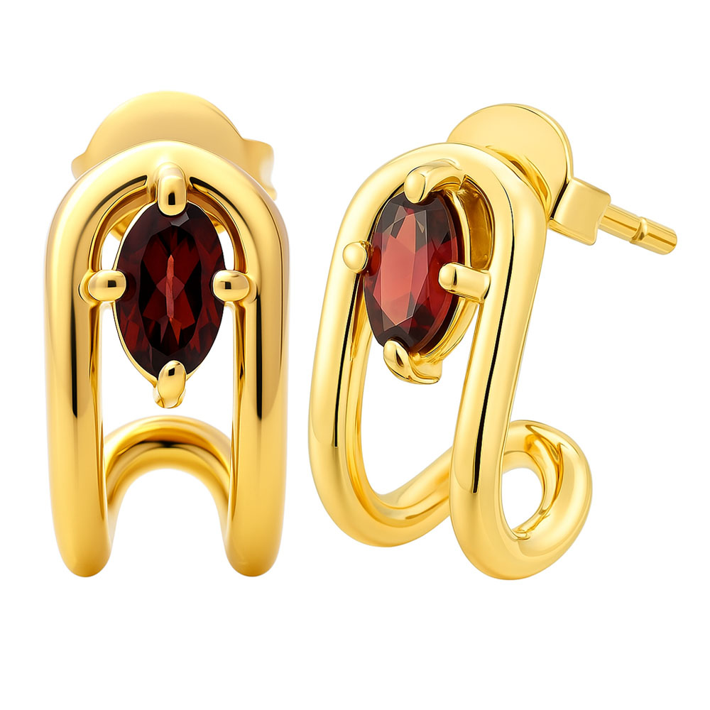 18K Gold Plated Oval Gemstone Loop Stud Earrings, Chic Contemporary TGE1042