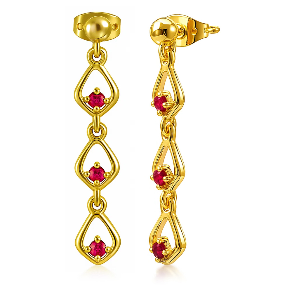 18K Gold Plated Multi-Link Gemstone Drop Earrings, Modern Style TGE1045