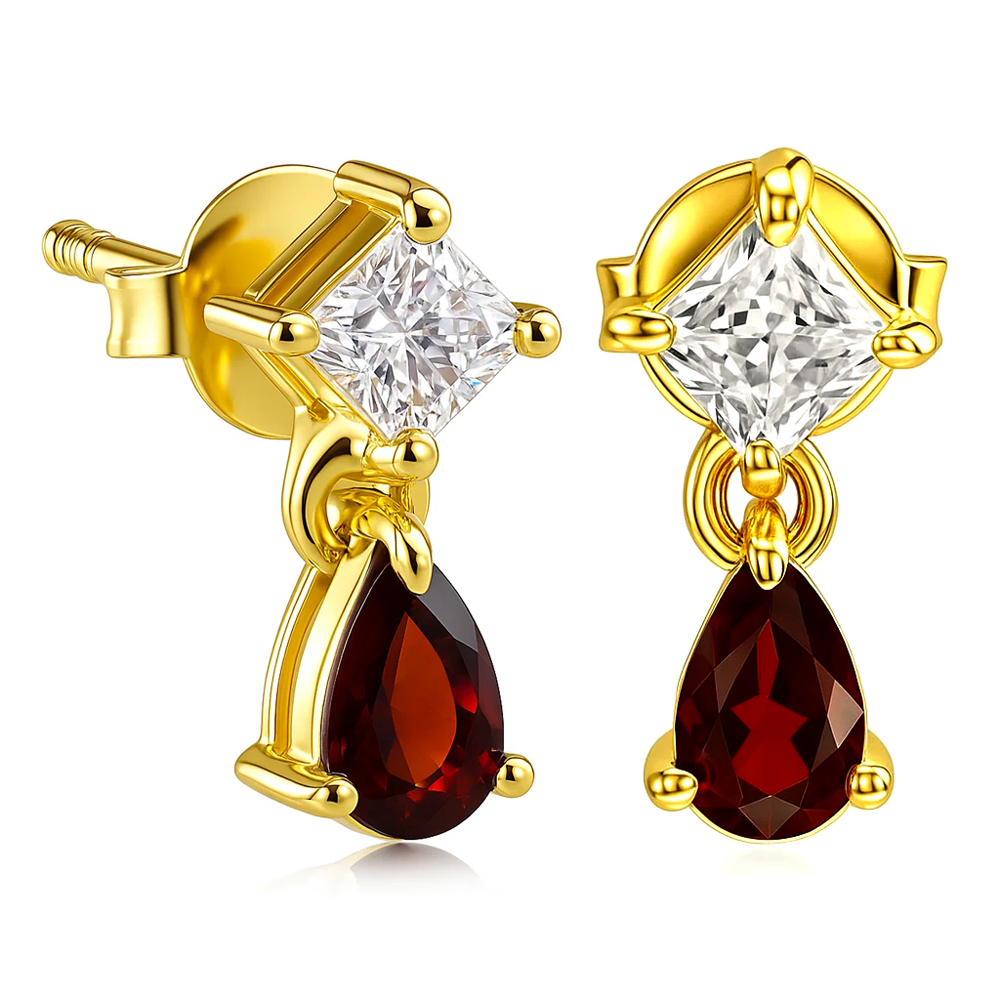 18K Gold Over Brass Teardrop & Princess Cut Gemstone Earrings, Chic TGE1046