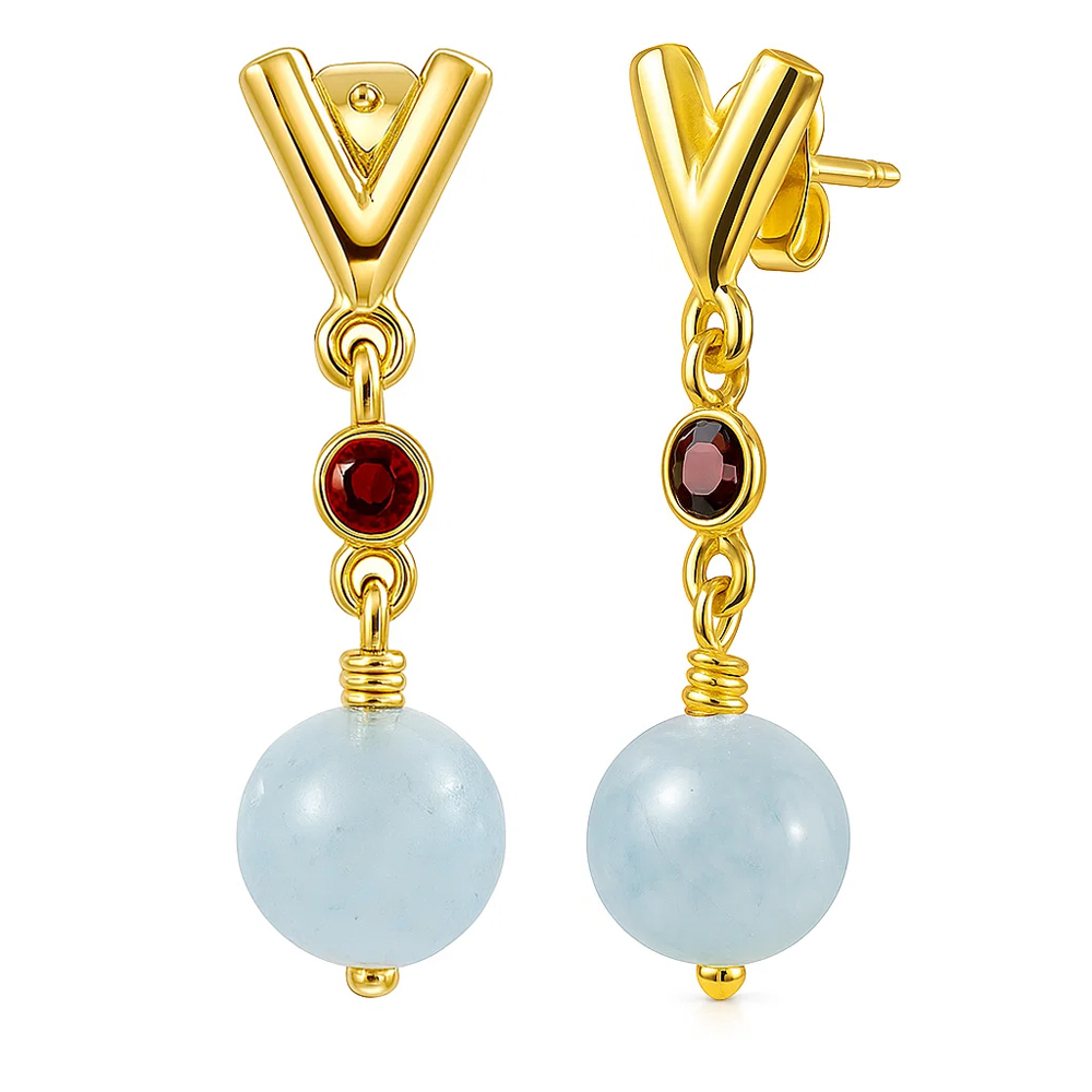 18K Gold Plated Brass V-Style Bead Drop Earrings for Women, Trendy TGE1047