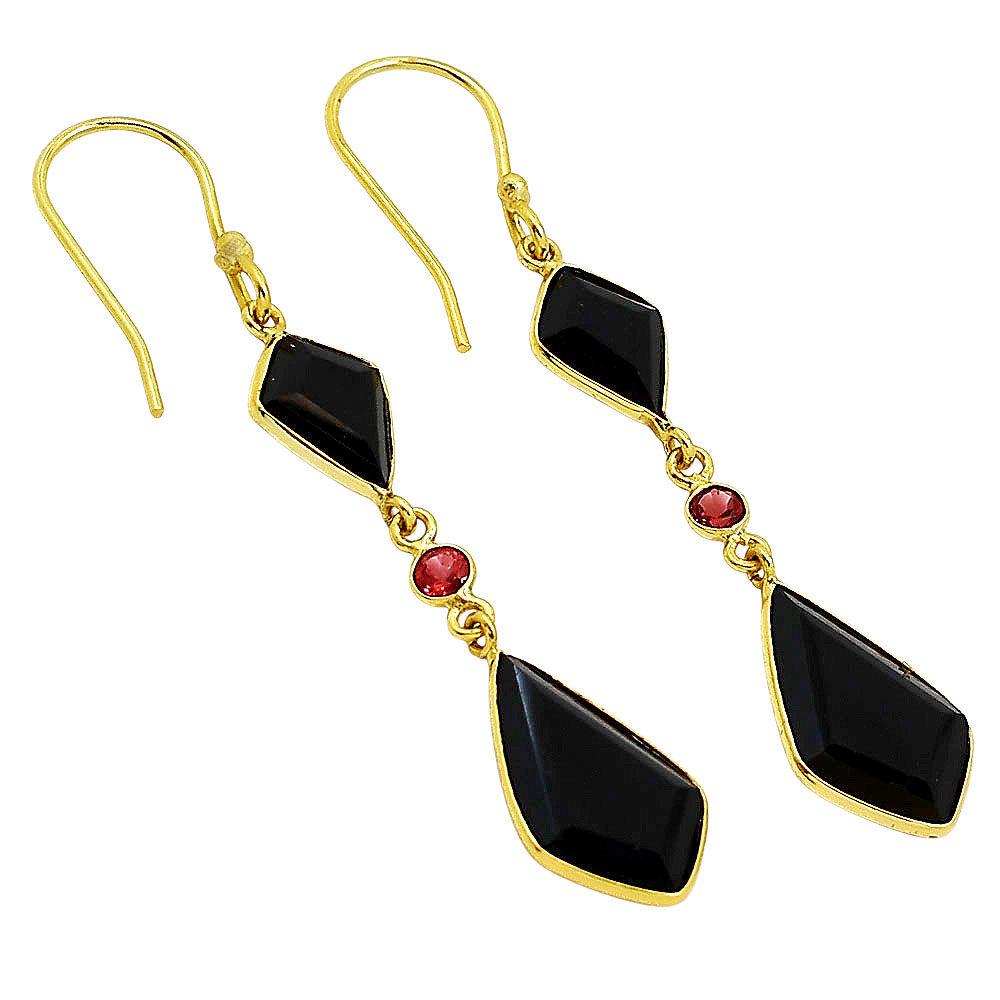 18K Gold Over Brass Faceted Multi-Gemstone Dangle Earrings, Stylish Look TGE1052