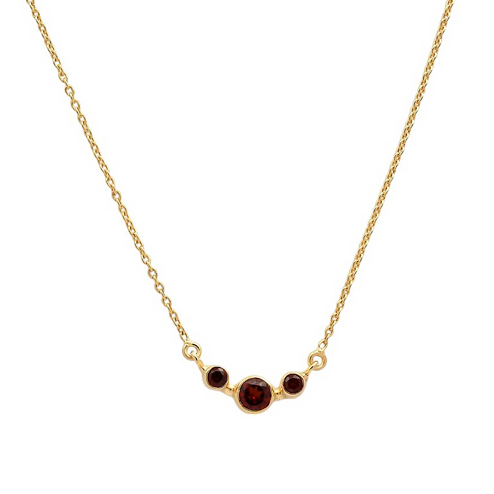 18K Gold Trio Stone Necklace Jewelry with Birthstone Colors for Women TGN1004