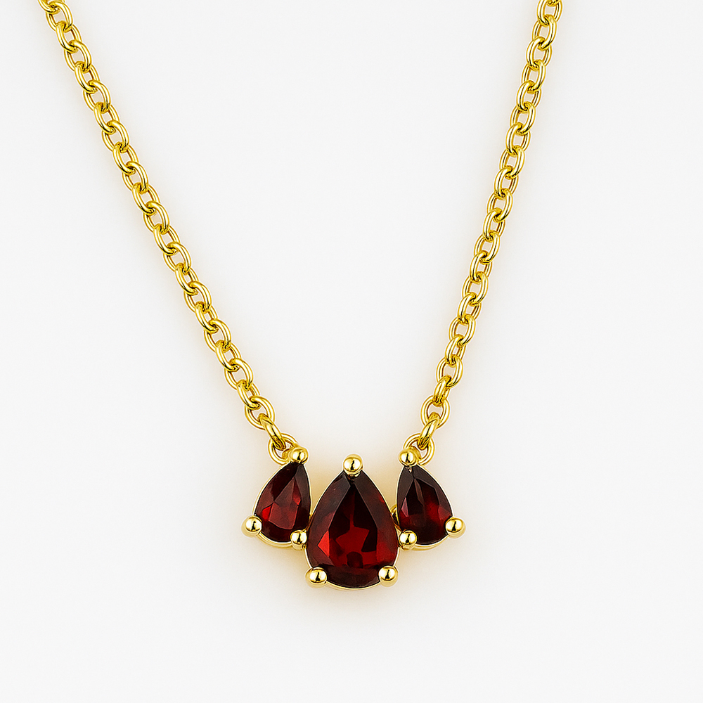 18K Gold Plated Triple Teardrop Gemstone Necklace Fashion Jewelry TGN1015