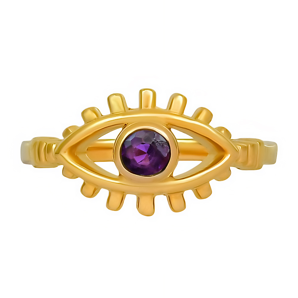 18K Gold Plated Brass Eye Design Gemstone Ring – Boho Statement Style TGR1046