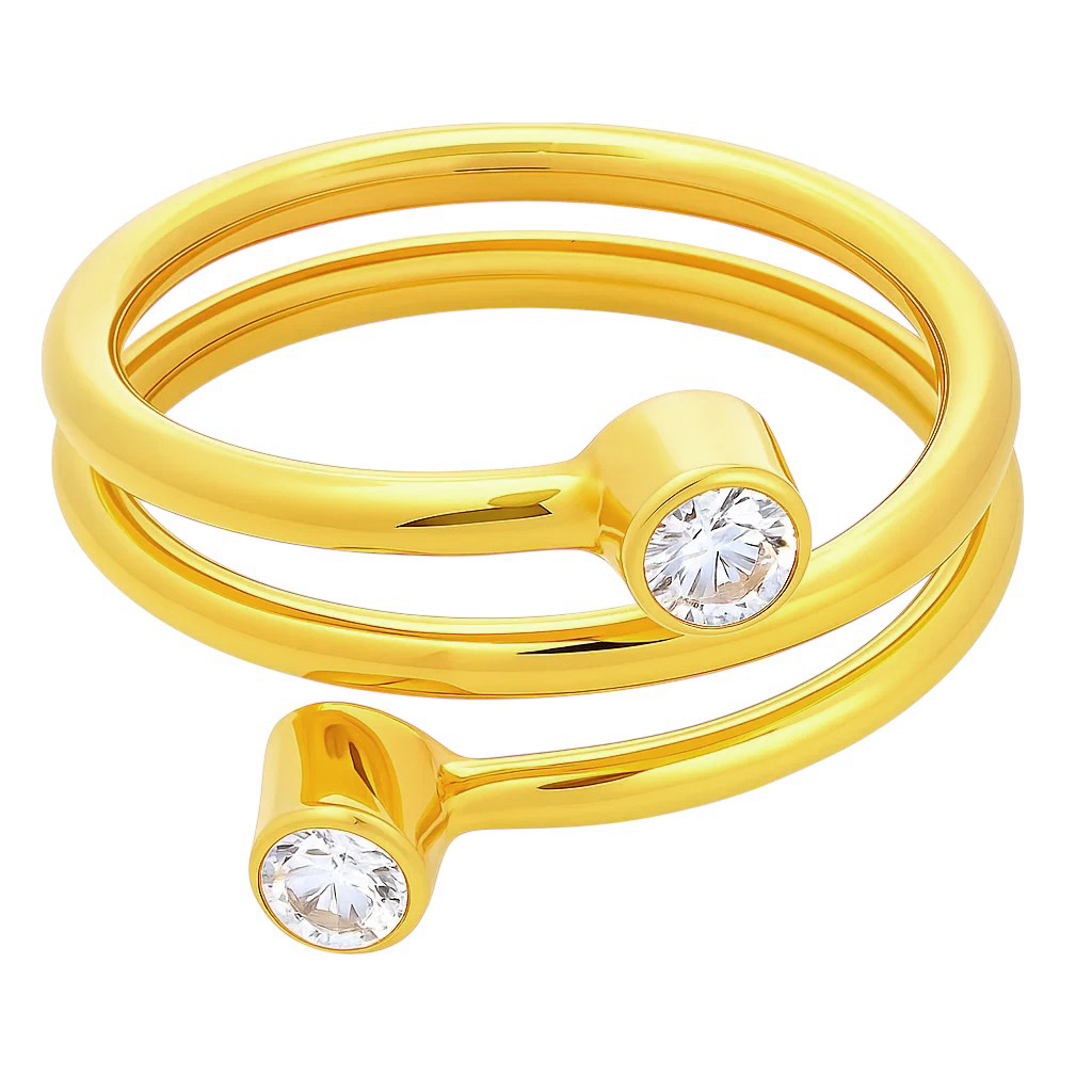 18k Gold Plated Spiral Wrap Double Stone Adjustable Minimalist Ring Tgr1063 - Product main view