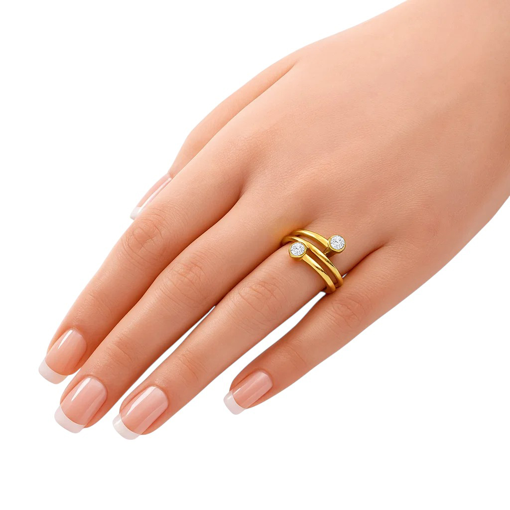 Alternate view of 18k Gold Plated Spiral Wrap Double Stone Adjustable Minimalist Ring Tgr1063