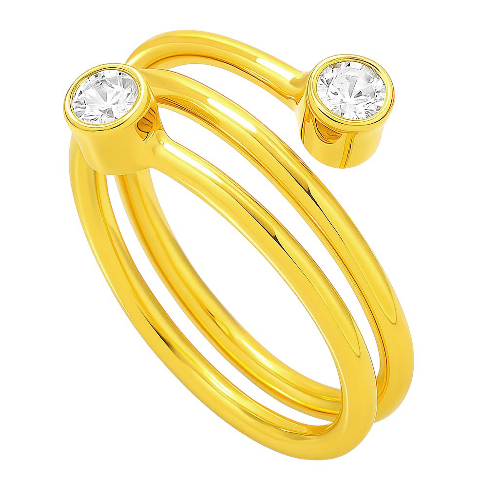 Alternate view of 18k Gold Plated Spiral Wrap Double Stone Adjustable Minimalist Ring Tgr1063