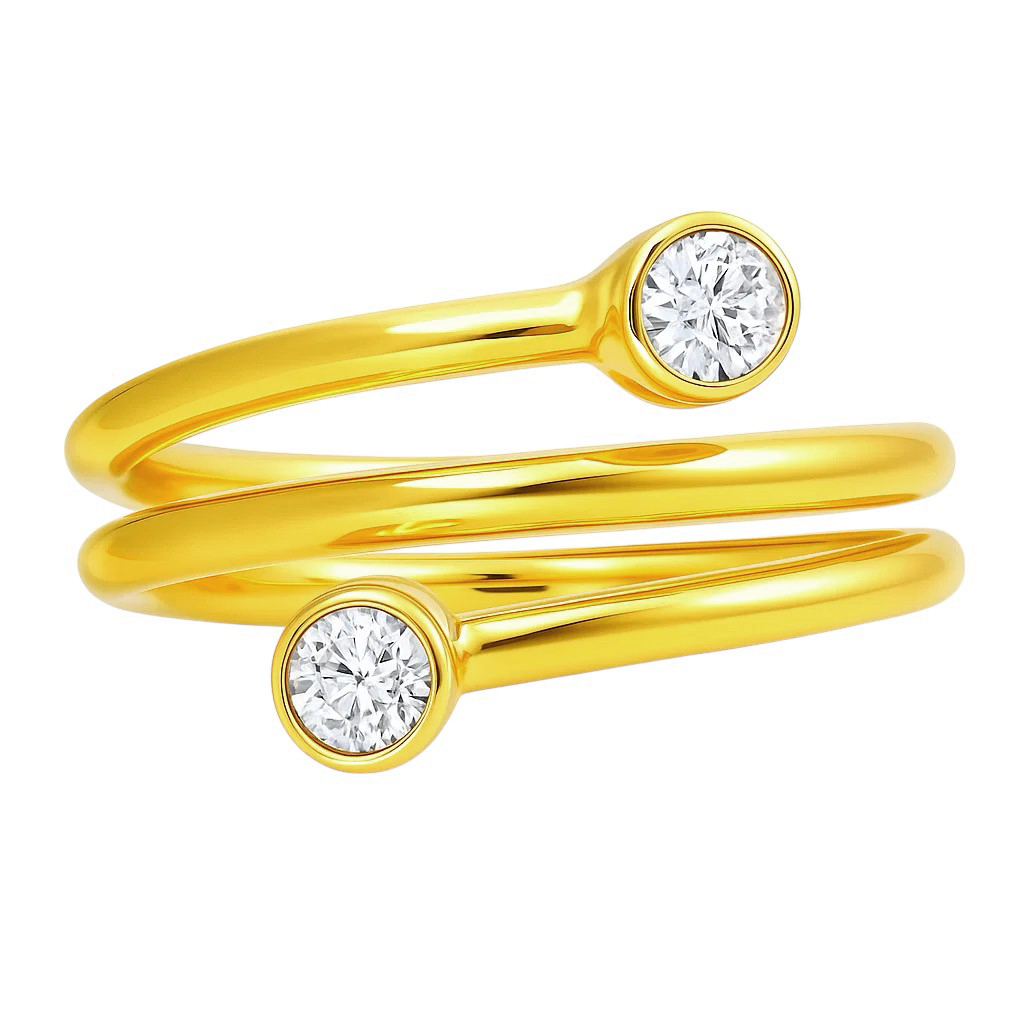 Alternate view of 18k Gold Plated Spiral Wrap Double Stone Adjustable Minimalist Ring Tgr1063