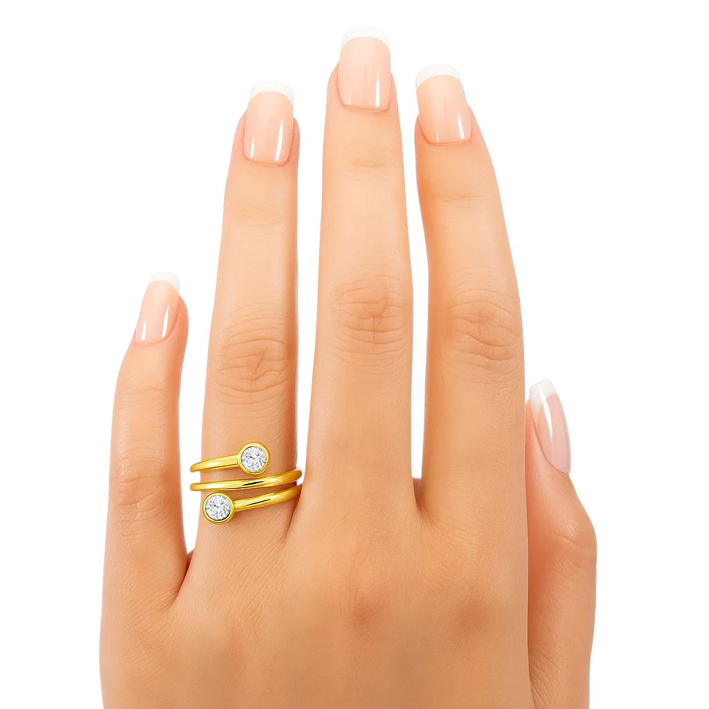 Alternate view of 18k Gold Plated Spiral Wrap Double Stone Adjustable Minimalist Ring Tgr1063